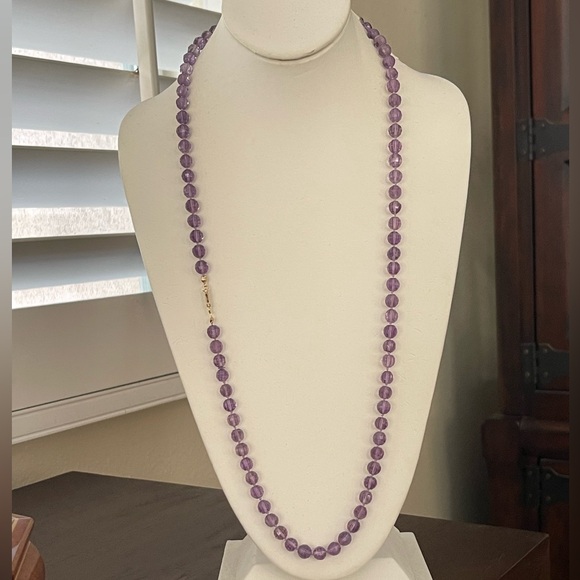 Faceted natural 8mm high quality amethyst bead 14/20 gold filled long necklacece - Picture 9 of 10